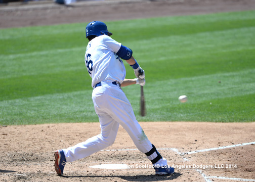 Ethier hitting a three-run home run against Shelby Miller of St. Louis on Saturday.