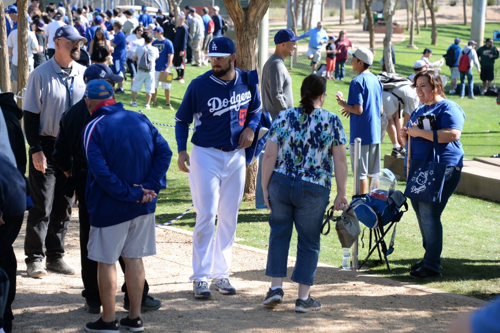 Stephen Fife crossed paths with fans at Camelback Ranch in March. (Jon SooHoo/Los Angeles Dodgers)