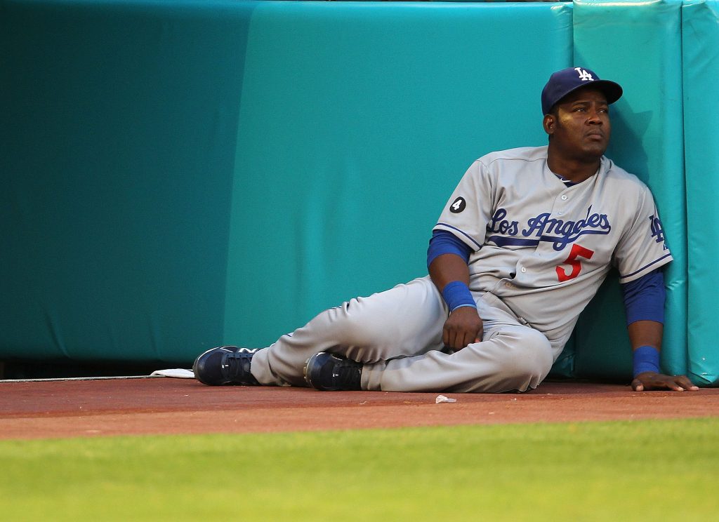 Juan Uribe, April 26, 2011 (Mike Ehrmann/Getty Images)