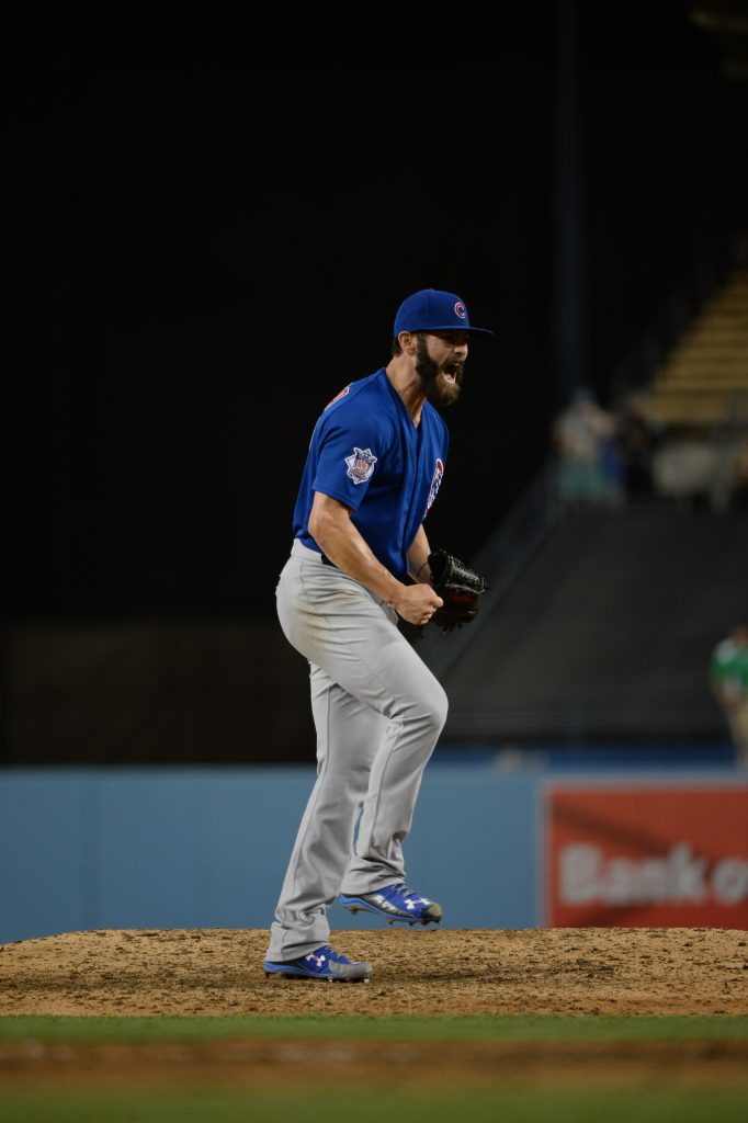 Jake Arrieta finishes his no-hitter August 30 at Dodger Stadium. (Jill Weisleder/Los Angeles Dodgers)