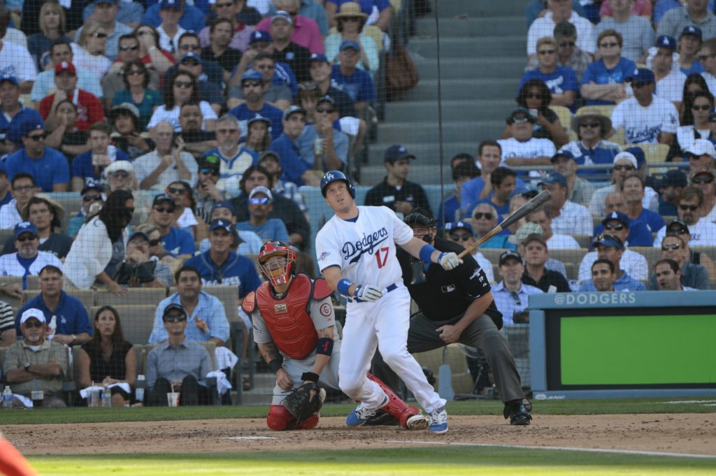 A.J. Ellis homers in Game 5 of the 2013 National League Championship Series. (Jon SooHoo/Los Angeles Dodgers)