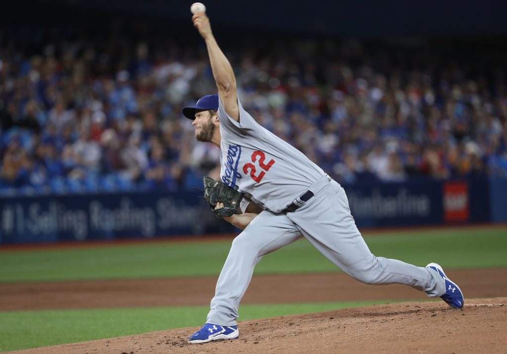 Clayton Kershaw allowed two runs on eight hits, but again walked none while striking out 10. (Tom Szczerbowski/Getty Images)